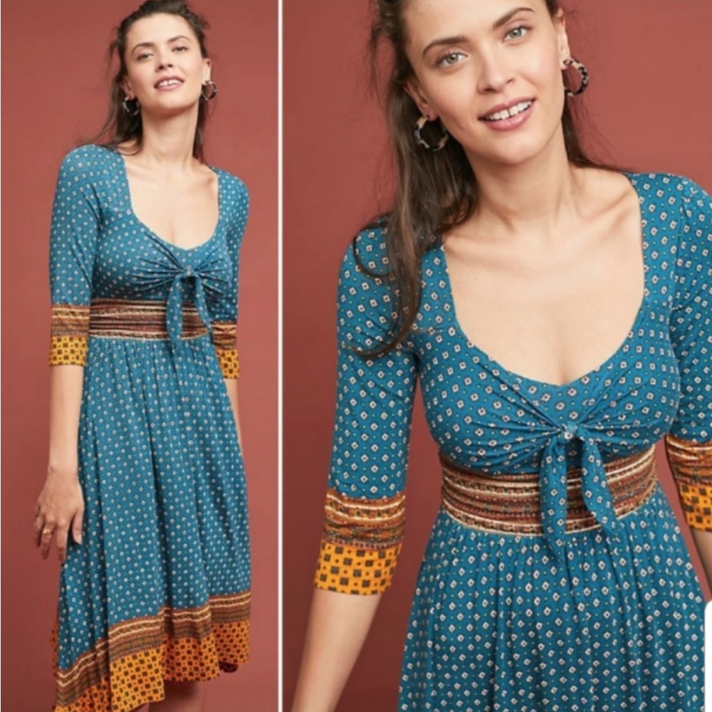 Anthropologie Maeve Beloved Tie Front Dress
